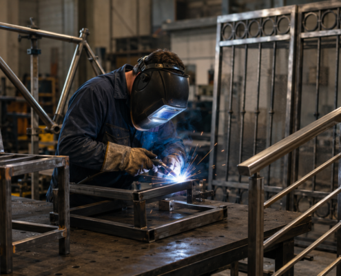 Objets du quotidien en métal assemblés par soudure dans un atelier professionnel